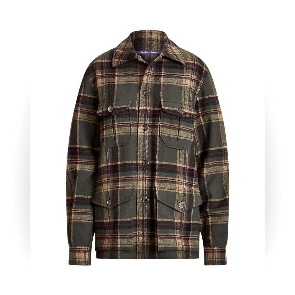 Ralph Lauren Collection Fall 2023 Andrya Olive Plaid Shirt Jacket - Picture 17 of 17